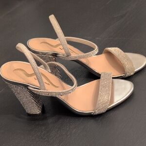 Nina Silver Heeled Sandals with Block Heel